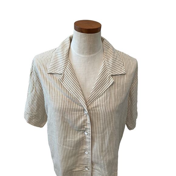 Rag & Bone Reed Short Sleeve Top Beige Stripe Print XS - Picture 3 of 8